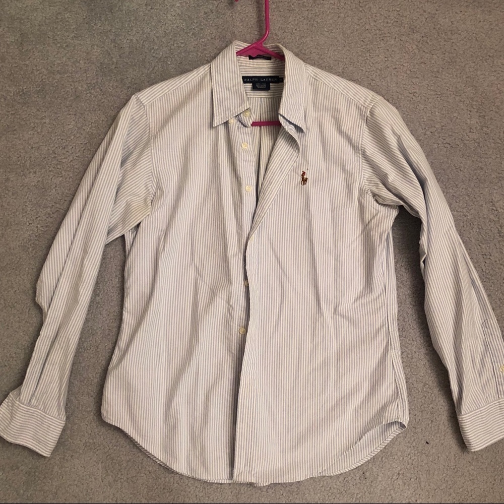 Blue and white button up shirt